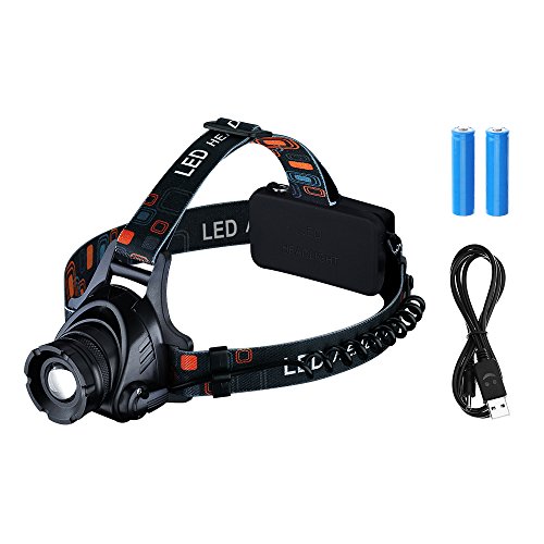 LED Stirnlampe / Kopflampe, Pictek Lenser LED Kopflampe Kopfleuchten mit 1600 Lm, wasserdicht, CREE T6 Chip, 3 Modewechsel, ideal für Auto Reparatur, Wartung, Bauarbeiten, Höhlenforschung, Nachtwanderung Joggen, Camping, Fahrradfahren usw. (2 x 18650 Lithium-Akku enthalten) - 5