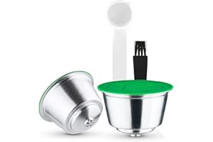 RECAFIMIL Capsules rechargeables Filtres à dosettes de café réutilisables compatibles avec les brasseurs Dolce Gusto avec cuillère et brosse (2 Capsules)