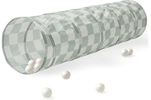 3 Sprouts Kids Play Tunnel – Recycled Fabric Pop Up Collapsible Tunnels - Crawling Foldable Tunnel for Toddler, Child, Baby, Gross Motor Toy Tunnel for Kids Indoor - Checkerboard Green