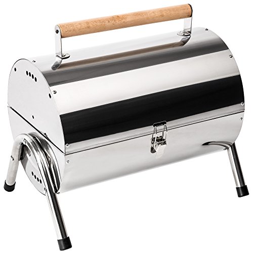 TecTake Edelstahl BBQ Grill mit großer Doppelgrillfläche Holzkohlegrill Grilltonne Silber - 3
