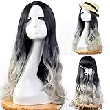 Neverland Perücken für Frauen 60cm Schwarz Grau Ombre...