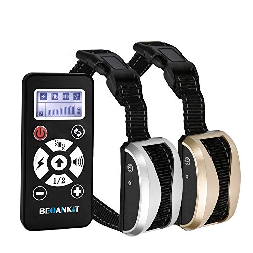 Beoankit Collier De Dressage pour Deux Chiens, Collier Anti Aboiement, Collier pour Chien-Contrôle Manuel Portée 730 Mètre pour 2 Modes Automatique & Vibration, Choc Electrique, Sonore