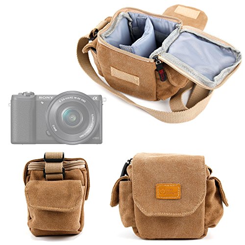Petit   tui avec bandouli  re pour Nikon Coolpix P610 et L840  Canon PowerShot SX410 IS et Pentax XG-1 appareils photo Bridge NU - style vintage couleur beige sable adapt  e - DURAGADGET