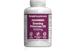 SIMPLY SUPPLEMENTS Evening Primrose Oil 3000mg Capsules | Supports Hormonal Balance & Healthy Skin | with Added Vitamins B6 & E | 180 Softgels Capsules = 2 Months’ Supply | GMP-Certified & UK-Made