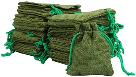 Haorw 50Pcs Vintage Natural Jute Hessian Drawstring Pouch Burlap Wedding Favor Gift Bag (Green)