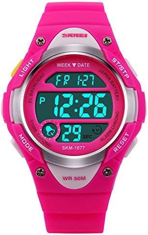 SKMEI Girls Kids Outdoor Sport Alarm Digital Waterproof Multifunction Electronic Watche Unusual Analog Quartz Dual Time Zone Waterproof PU Resin Band Watch with Chronograph Classic Design for Children