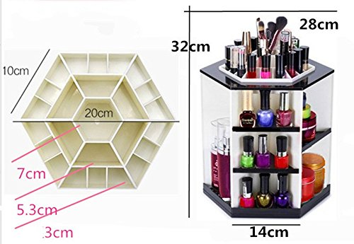 Dproptel 360 Grad Drehbarer Kosmetikorganizer Make Up Organizer Einstellbarer Multifunktionale Aufbewahrungsbox für Schminktisch Aufbwahrung (weiß+schwarz) - 2