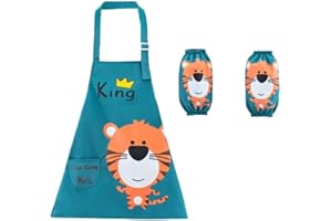 SCJJZ grembiule asilo bambino,grembiule asilo bambina,grembiule scuola elementare bambino,Set di maniche per grembiule per bambini Ragazzi e ragazze Tute per mangiare per bambini dell'asilo (blu)