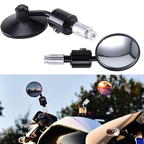 Allright 2 Stück Motorrad Spiegel Rund Lenkerendenspiegel Motorradspiegel Aluminium Rückspiegel 2,7 Zoll Lenkerspiegel Schwarz (Rund Lenkerendenspiegel)