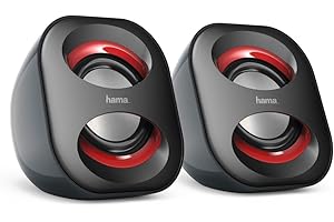 Hama PC Lautsprecher Sonic Mobil 183 (USB 3.0, 3,5 Mm Klinke, 3 W, Aktive Boxen Für Computer, Laptop, Notebook, Smartphone, Tablet) Schwarz/rot