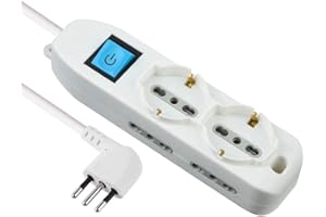 Electraline 62001 Multipresa 6 Posti 2 Schuko e 4 Bivalenti 10/16A, Cavo HO5 VV-F, Spina 16A, Bianco, 1.5 M