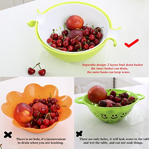 EJBOTH Doppelt Schicht Seiher Drainierender Kunststoff, [2pcs ablässt Korb + 1pc Schäler] Multifunktionales Waschen Schüssel Household Drain Basket Strainer Sieb Hohl Ausführung Colander Becken Für Waschen Obst & Gemüse [Rosa] - 3