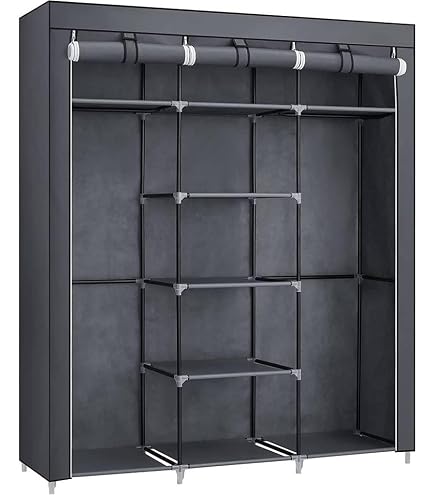 Mihoho Armadio Portatile, Armadio Pensile Da 170 Cm, Appendiabiti In Metallo, Armadio Indipendente Con Rivestimento In Tessuto Oxford, 165 Cm X 170 Cm X 45 Cm (grigio C, Grande - 6