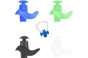 LSYYSL Lot de 4 bouchons d'oreilles de natation dans une boîte et 1 pince-nez de natation, bouchons d'oreilles en silicone réutilisables, étanches pour la natation, le surf, la plongée