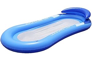 CLHXWU Matelas Gonflable Piscine,150 × 78 cm Matelas Pneumatique Flottant,Hamac d’Eau Portableavec Appui‑Tête & Filet, la Plage, Le lac et Les fêtes