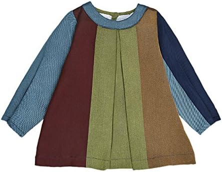 Kitipongo Girl's Vestido Con Canesú y Rayas Grandes Dress, Green (Verde, Rojo, Azul), 6