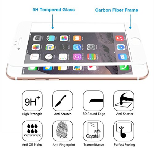 MarvTek Full Cover Vidrio Cristal Templado Completo curvo 3D para iPhone 6 6s 4 7    3D Touch Compatible  Protector de Pantalla Completa 3D para iPhone 6   6s 4 7  Blanco  