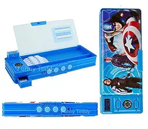 Funny Teddy Password Protect Pencil Box & Sharpener - Dual Side - Multi Purpose - (Super Heroes)