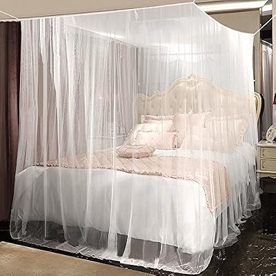 opamoo Moustiquaire, Opamoo Moustiquaire de lit Grand Moustiquaire en Polyester pour Lits Simples et Doubles, Moustiquaire Baldaquin Intérieur et Extérieur - Blanc