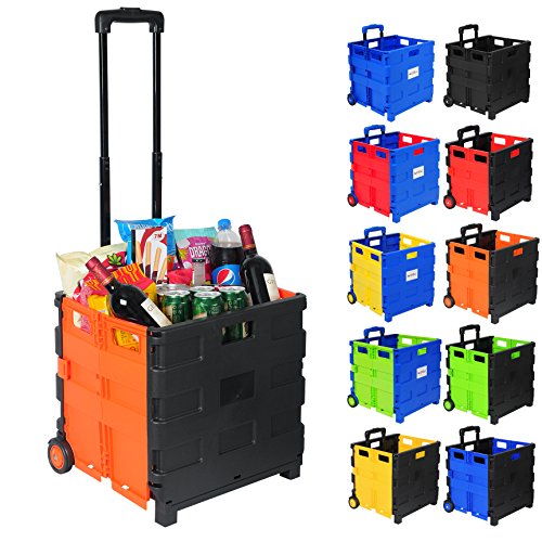 WOLTU EW4801or Einkaufswagen klappbar Einkaufstrolley Shopping Trolley Faltbox Transportwagen Klappbox bis 35kg Schwarz-Orange