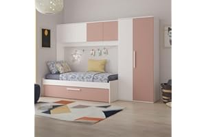 TOSCOHOME Cameretta a ponte con letto estraibile colore bianco e rosa antico - Pinky