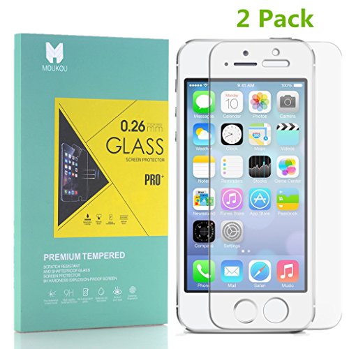 MOUKOU iPhone 5S/ SE/ 5/ 5C la protection de l'écran en verre trempé avec 2 pièces pour iPhone 5S/ SE/ 5/ 5C