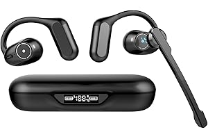 BANIGIPA Open Ear Headphones with Detachable Boom Microphone, Real Wireless Earbuds with DSP Noise Cancelling Microphone for Calling, Bluetooth 5.4 Headset with Charging Case for Office