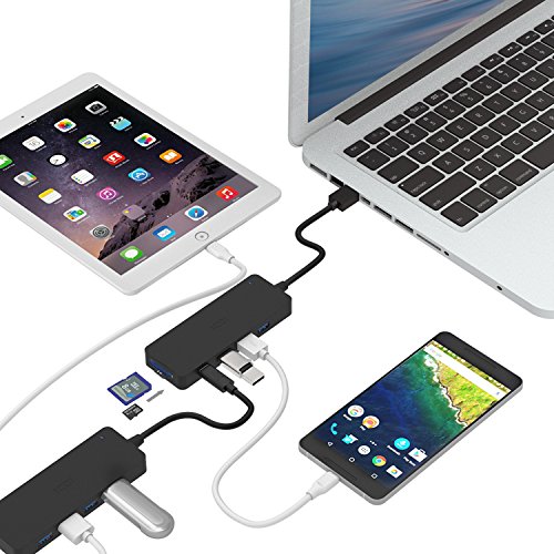 ICZI USB 3.0 HUB, mit 4x USB 3.0 port, 2x USB C port und 2x kartenleser, vernickelt Steckers und Buchsen, mehr dünn, Schwarz - 6