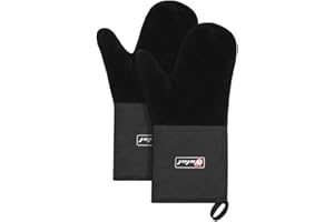 Yutat® Ofenhandschuhe - Kuh Wildleder Topfhandschuhe Hitzebeständig bis 320°C, extra lang und rutschfest Topflappen Handschuh, Perfekt für die Küche, Backen und BBQ im Freien, 2er Set, Schwarz