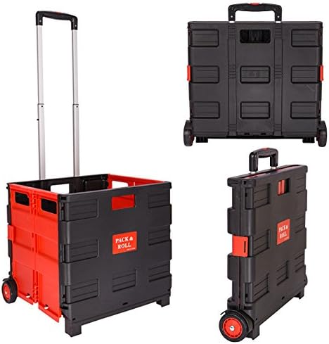 NOVESTE Foldable Shopping Trolley Wheeled with Adjustable Handle, up to 35 KG Loading, Black &amp; Red