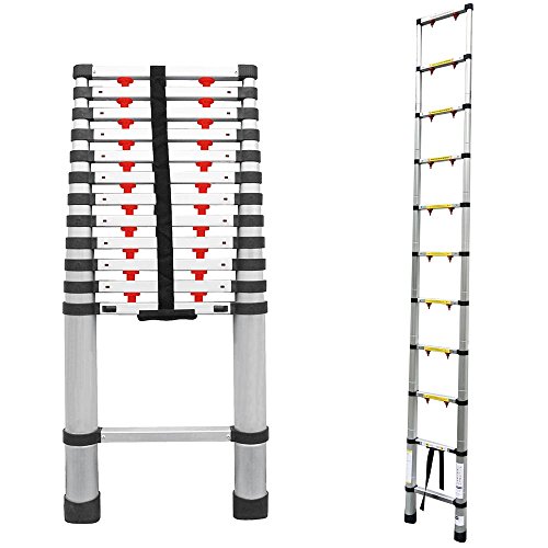 Grafner® Qualitäts Aluminium Teleskopleiter 3,8m mit Klemmschutz 1-Klick-Automatiksystem Anlegeleiter Teleskop Leiter Sprossenleiter Schiebeleiter 380