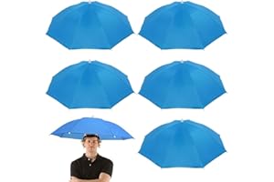 JOAASU 6 Pcs Head Umbrella Hats, Adjustable Umbrella Hat with Elastic Band, Portable Mini Umbrellas Hats, Outdoor Sun Rain Hat for Women, Adult & Kids, Fishing, Golf Activities, Blue (Diameter:52cm)