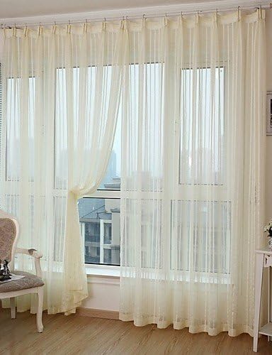CLL/ Two Panels Modern Stripe White Yellow Bedroom Polyester Panel Curtains Drapes , tab top-white