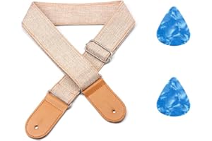 CMUYKIBU Ukulele Gurt,Gitarren Gurt, Band Baumwoll Leinen und echtes Lederband mit 2 plektren