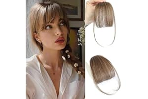 LIANLIAN Clip in Bangs-100% Human Hair Wispy Bangs Clip in Hair Extensions, (Medium Brown Air Bangs Fringe with Temples Hairpieces for Women Curved Bangs for Daily Wear (Medium Brown, Air Bangs)