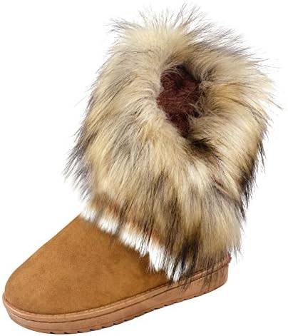 Favoridol Fashion Women Warm Winter Faux Fox Fur Ankle Snow Boots Shoes (7 UK/40 EU, Brown with brown fur)