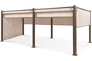 Blumfeldt Pantheon Pergola de Jardin, Carpa Plegable 3x6 Techo Impermeable, Retractil, Cortinas para Exterior Poliester, Cenador Marco Aluminio, Proteccion Rayos UV, Beige
