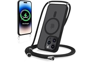 Yoedge Magnetische Handyband für iPhone 15 Pro 6,1" Hülle mit Band, Handyhülle Kompatibel mit MagSafe, Matt Transluzente PC + TPU Stoßfest Schutzhülle mit Abnehmbar Kordel zum Umhängen Case, Schwarz