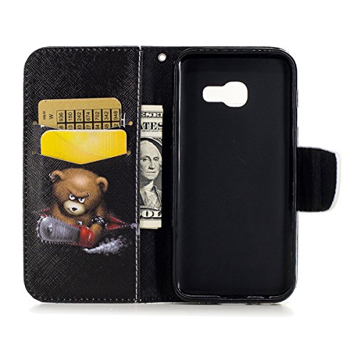 Galaxy A3 2017 Schutzhülle,Galaxy A3 2017 Hülle,Ukayfe Lederhülle PU Leder Tasche Case Cover für Samsung Galaxy A3 2017 Bunte Gemalt Malerei Kettensägen-Bär Muster Flip Cover Wallet Brieftasche Folio Tasche Handycover Schutz Hüllen Handyhülle Handytasche im Bookstyle mit [Ständerfunktion] und [Kartenfächer] Magnet Etui Schale Schutzhüllen für Samsung Galaxy A3 2017 mit & 1 x Schwarz Eingabestift (Don’t Touch My Phone) - 6