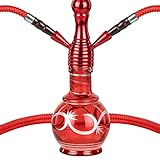 Mianova® Orientalische Wasserpfeife Shisha Hookah Set 2 Schlauch 45cm Tribal inkl. Kohle, 5 Mundstücke und Zange Rot - 