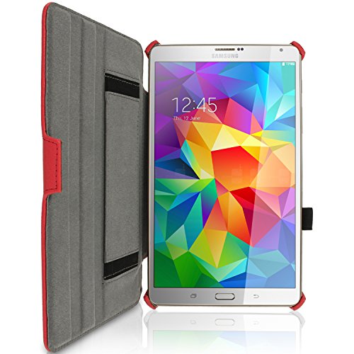 igadgitz Rot PU Ledertasche Hülle Cover für Samsung Galaxy Tab S 8.4″ SM-T700 mit Multi-Winkel Betrachtungs + Auto Sleep/Wake + Handschlaufe + Displayschutzfolie - 3