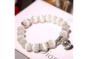 Ndier Bracelet Femme Pierre Naturelle, 7 Chakra Pierre Naturelle Perle Bracelet Blanc Oeil De Chat Cristal Élastique Bracelet Yoga Pendentif en Argent Bijoux pour Hommes Dames Cadeau De Couple De Noël