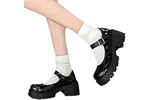 tinetill Damen Mary Jane Schuhe Schwarz Schnallenriemen Runde Zehen Wohnungen Flacher Mund Süße Lolita Prinzessin Schuhe Plattform Gothic Retro Schuhe