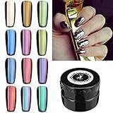 Chrome Nail Powder Mirror DANCINGNAIL 12 Colors 12 bottles Nail Glitter Magic Mirror Chrome Effect Metallic Powder Set Nail Art Additive Pigment Sliver With 12pcsDual-head Sponge Pen