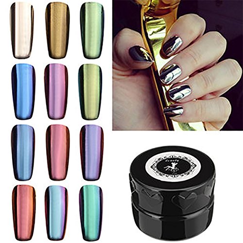 Nail Powder Mirror DANCINGNAIL 12 Colors 12 bottles Magic Mirror Chrome Effect Metallic Powder Set Nail Art Additive Pigment Sliver With 12pcsDual-head Sponge Pen