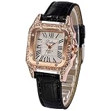 EASTPOLE Schwarz Damen Uhr Analog Quarzuhr Leder Armbanduhr