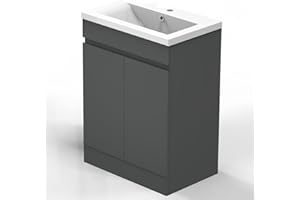 SKY BATHROOM Skybathroom 600mm Matte Grey Bathroom Vanity Unit with Ceramic Basin Freestanding Storage Cabinet 2 Doors