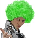  6 x verde Tamaño grande FUNKY de pelo rizado AFRO peluca de pelo de 2133,6 cm S vestido de payaso de circo DISCO para hombre traje de neopreno para mujer UNISEX...