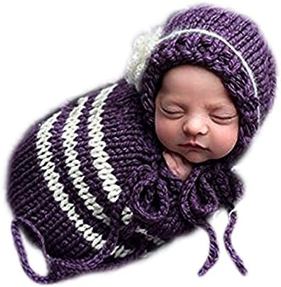 Handmade Infant Newborn Baby Girl Boy Crochet Knit Sleeping Bag Photography Props Outfits Costume Purple