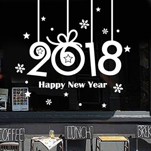 2018 Happy New Year Merry Christmas Wall Windows Sticker Decals Decor By DoraMe (60 x 60cm/23.6*23.6'', White)